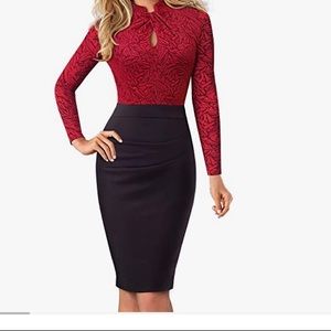 Homeyee long sleeve red and black dress